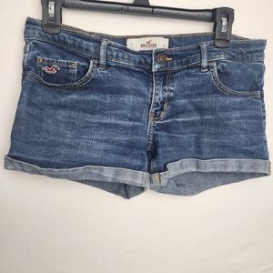Hollister Denim Shorts size 7/28 Womens Low Rise Dark Wash Cuffed Casual Bottoms